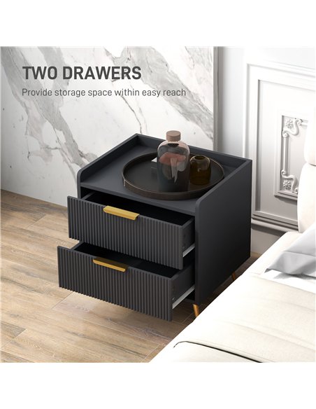 HOMCOM Elegant Two-Drawer Bedside Table Set of 2 - Black - pic 173818 | FastDaddyshop