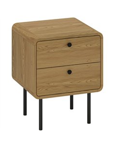 HOMCOM Bedside Table with 2 Drawers and Steel Legs - Oak