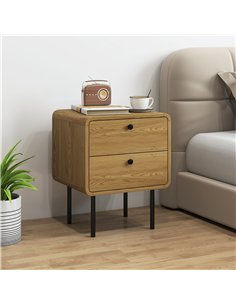 HOMCOM Bedside Table with 2 Drawers and Steel Legs - Oak 2