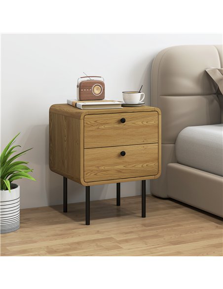 HOMCOM Bedside Table with 2 Drawers and Steel Legs - Oak - pic 173824 | FastDaddyshop