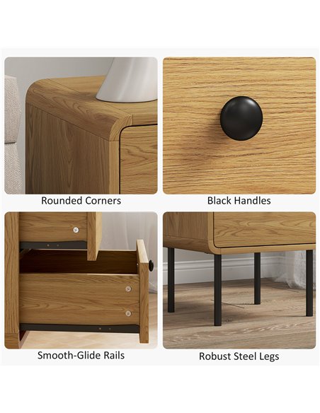 HOMCOM Bedside Table with 2 Drawers and Steel Legs - Oak - pic 173827 | FastDaddyshop