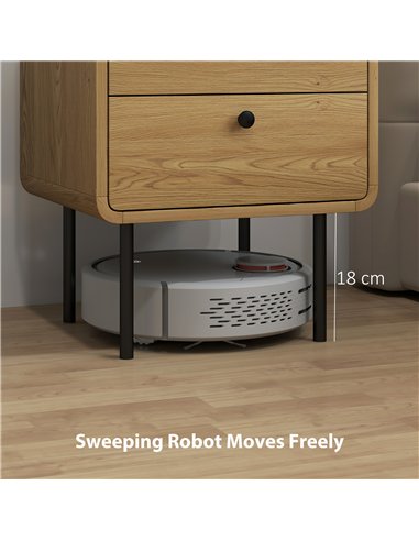 HOMCOM Bedside Table with 2 Drawers and Steel Legs - Oak
