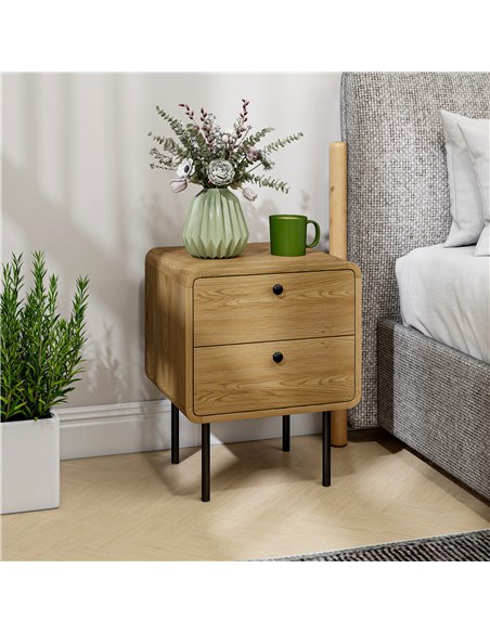HOMCOM Bedside Table with 2 Drawers and Steel Legs - Oak - pic 173829 | FastDaddyshop