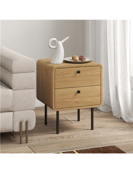 HOMCOM Bedside Table with 2 Drawers and Steel Legs - Oak - pic 173830 | FastDaddyshop
