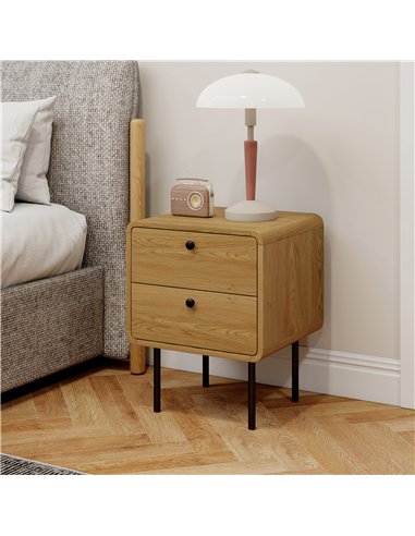 HOMCOM Bedside Table with 2 Drawers and Steel Legs - Oak