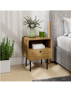 HOMCOM Bedside Table with Drawer and Open Shelf - Oak 2