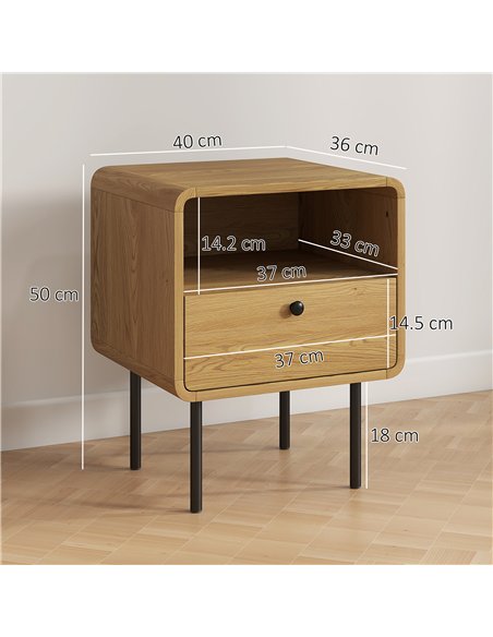 HOMCOM Bedside Table with Drawer and Open Shelf - Oak - pic 173834 | FastDaddyshop