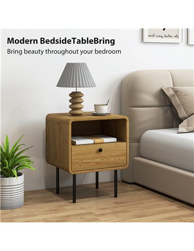 HOMCOM Bedside Table with Drawer and Open Shelf - Oak