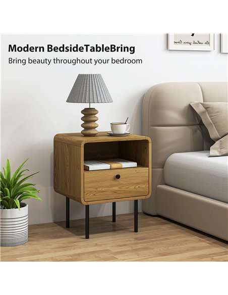 HOMCOM Bedside Table with Drawer and Open Shelf - Oak - pic 173835 | FastDaddyshop