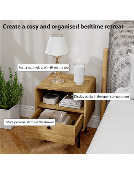 HOMCOM Bedside Table with Drawer and Open Shelf - Oak - pic 173836 | FastDaddyshop