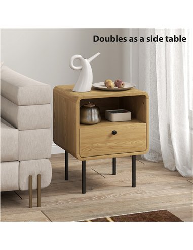 HOMCOM Bedside Table with Drawer and Open Shelf - Oak
