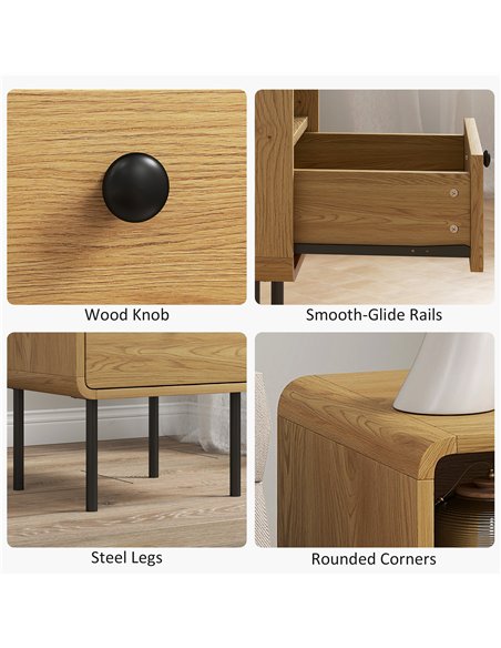 HOMCOM Bedside Table with Drawer and Open Shelf - Oak - pic 173838 | FastDaddyshop