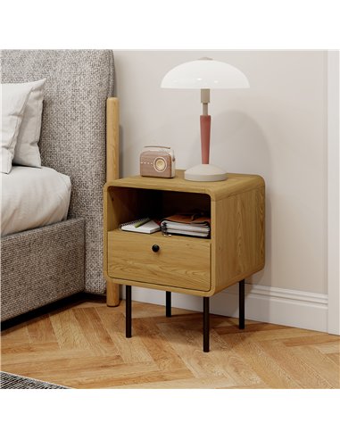 HOMCOM Bedside Table with Drawer and Open Shelf - Oak