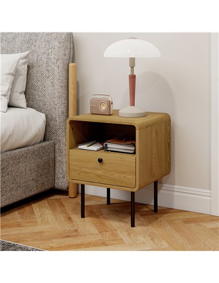 HOMCOM Bedside Table with Drawer and Open Shelf - Oak - pic 173839 | FastDaddyshop