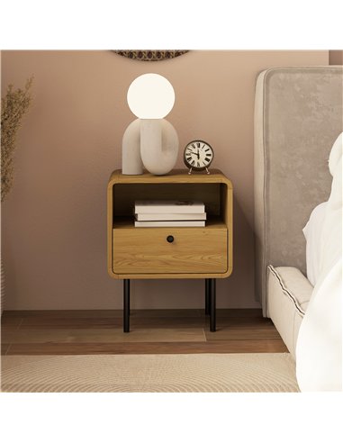 HOMCOM Bedside Table with Drawer and Open Shelf - Oak