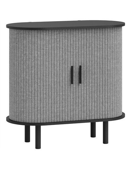 HOMCOM Tambour Sideboard with Fluted Sliding Doors, Modern Kitchen Cupboard with Storage Shelves and Wooden Legs, Grey - pic 173841 | FastDaddyshop