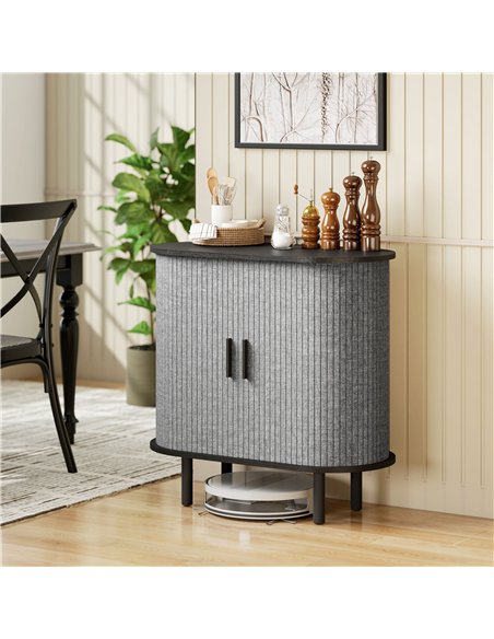 HOMCOM Tambour Sideboard with Fluted Sliding Doors, Modern Kitchen Cupboard with Storage Shelves and Wooden Legs, Grey - pic 173842 | FastDaddyshop