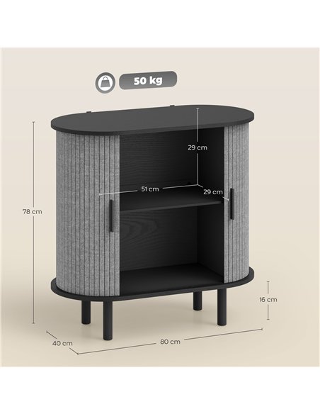 HOMCOM Tambour Sideboard with Fluted Sliding Doors, Modern Kitchen Cupboard with Storage Shelves and Wooden Legs, Grey - pic 173843 | FastDaddyshop