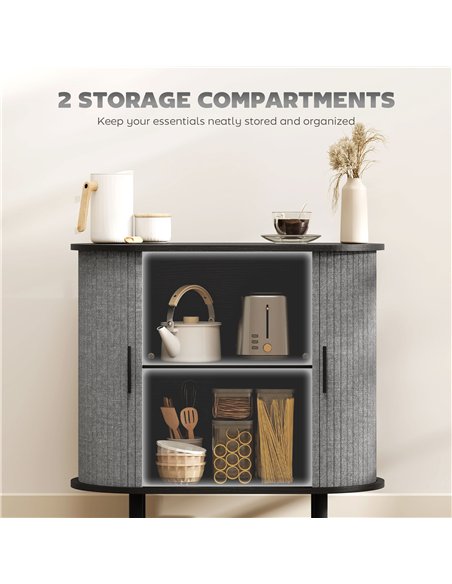 HOMCOM Tambour Sideboard with Fluted Sliding Doors, Modern Kitchen Cupboard with Storage Shelves and Wooden Legs, Grey - pic 173846 | FastDaddyshop