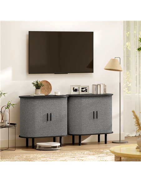 HOMCOM Tambour Sideboard with Fluted Sliding Doors, Modern Kitchen Cupboard with Storage Shelves and Wooden Legs, Grey - pic 173848 | FastDaddyshop