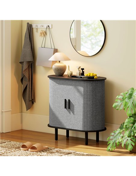 HOMCOM Tambour Sideboard with Fluted Sliding Doors, Modern Kitchen Cupboard with Storage Shelves and Wooden Legs, Grey - pic 173849 | FastDaddyshop