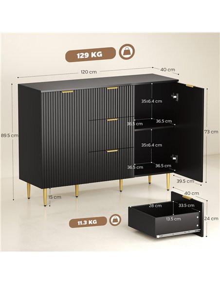 HOMCOM 2-Door Sideboard with 3 Drawers and Adjustable Shelves - Black - pic 173852 | FastDaddyshop