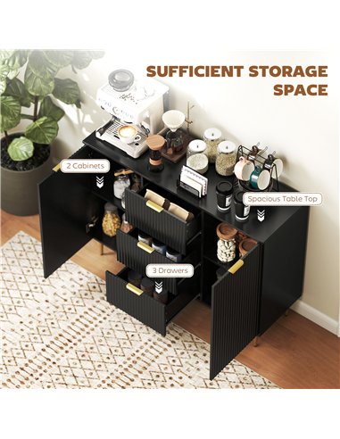 HOMCOM 2-Door Sideboard with 3 Drawers and Adjustable Shelves - Black