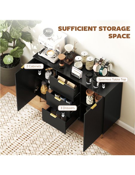 HOMCOM 2-Door Sideboard with 3 Drawers and Adjustable Shelves - Black - pic 173853 | FastDaddyshop