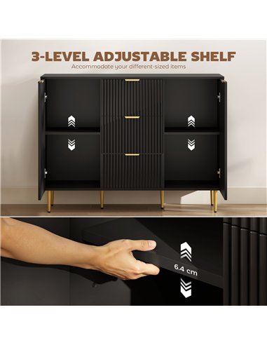 HOMCOM 2-Door Sideboard with 3 Drawers and Adjustable Shelves - Black