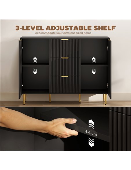 HOMCOM 2-Door Sideboard with 3 Drawers and Adjustable Shelves - Black - pic 173854 | FastDaddyshop