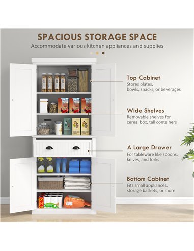 HOMCOM Kitchen Storage Cabinet with Drawer and Adjustable Shelves - White