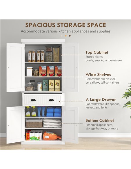 HOMCOM Kitchen Storage Cabinet with Drawer and Adjustable Shelves - White - pic 173880 | FastDaddyshop