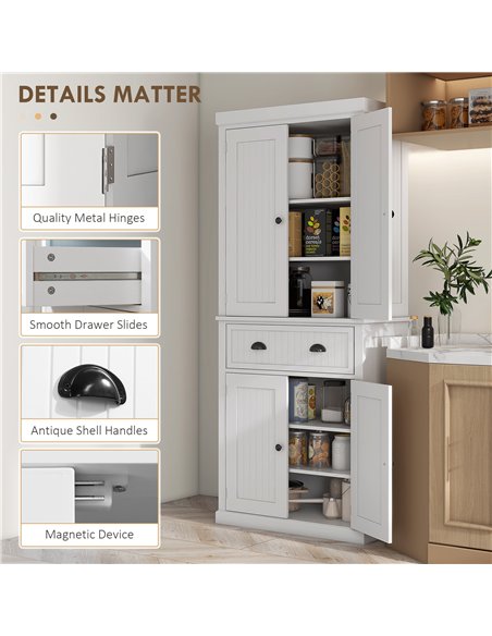 HOMCOM Kitchen Storage Cabinet with Drawer and Adjustable Shelves - White - pic 173883 | FastDaddyshop