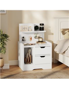 HOMCOM Bedside Table with 2 Drawers and Open Shelves - High Gloss White 2