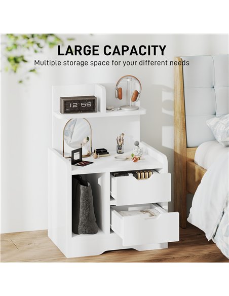 HOMCOM Bedside Table with 2 Drawers and Open Shelves - High Gloss White - pic 173890 | FastDaddyshop