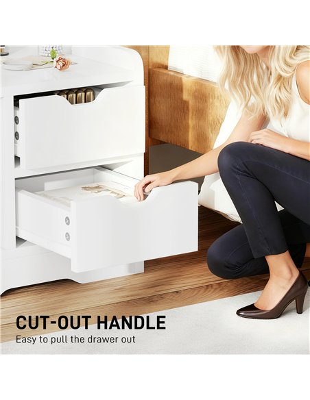 HOMCOM Bedside Table with 2 Drawers and Open Shelves - High Gloss White - pic 173891 | FastDaddyshop