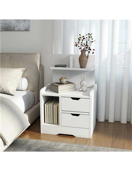 HOMCOM Bedside Table with 2 Drawers and Open Shelves - High Gloss White - pic 173893 | FastDaddyshop
