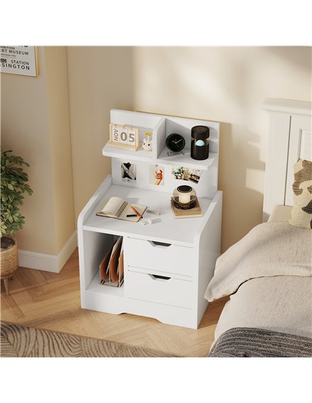 HOMCOM Bedside Table with 2 Drawers and Open Shelves - High Gloss White - pic 173894 | FastDaddyshop