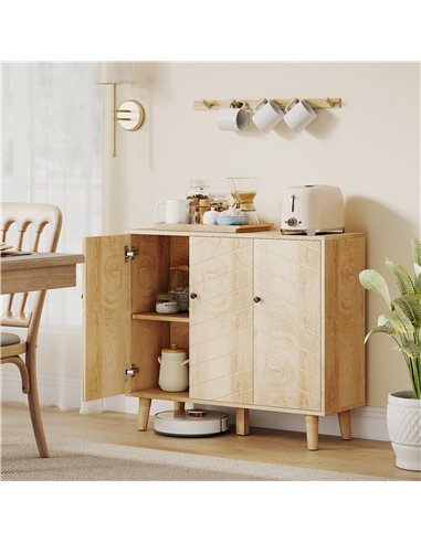 HOMCOM Vintage Sideboard with Chevron Doors and Pine Wood Legs for Living Room, Kitchen