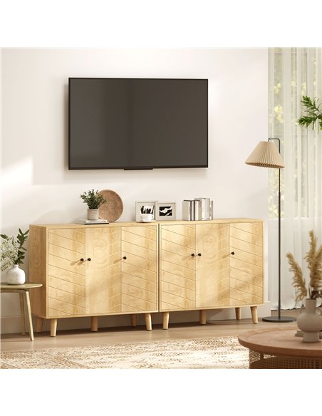 HOMCOM Vintage Sideboard with Chevron Doors and Pine Wood Legs for Living Room, Kitchen - pic 173903 | FastDaddyshop