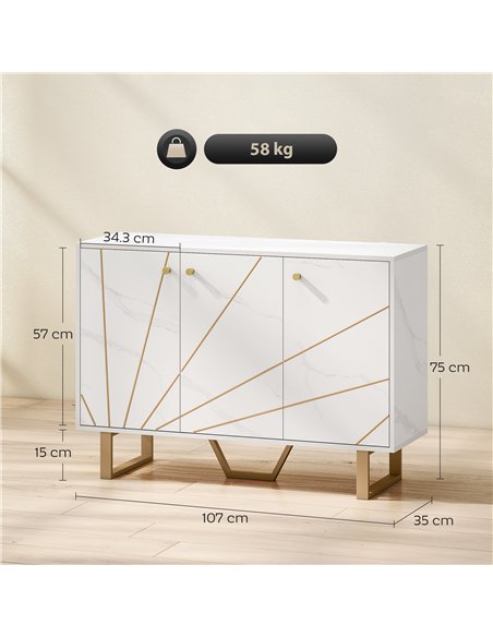 HOMCOM Sideboard Storage Cabinet, Modern Storage Cupboard with Adjustable Shelves and Metal Legs for Living Room, Kitchen, Dinin - pic 173906 | FastDaddyshop