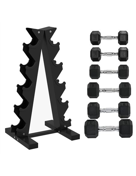SPORTNOW 5-Tier Dumbbell Rack with 6 Hexagonal Rubber Dumbbells (2x4kg, 2x5kg, 2x6kg), Dumbbell Storage Stand Holder with Weight - pic 173913 | FastDaddyshop