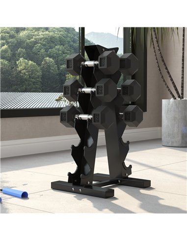 SPORTNOW 5-Tier Dumbbell Rack with 6 Hexagonal Rubber Dumbbells (2x4kg, 2x5kg, 2x6kg), Dumbbell Storage Stand Holder with Weight