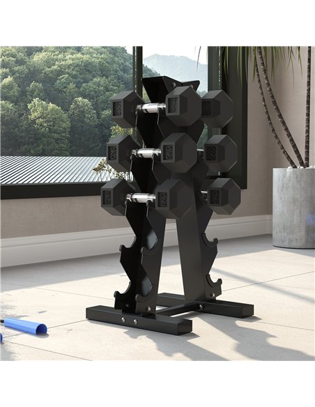 SPORTNOW 5-Tier Dumbbell Rack with 6 Hexagonal Rubber Dumbbells (2x4kg, 2x5kg, 2x6kg), Dumbbell Storage Stand Holder with Weight - pic 173914 | FastDaddyshop