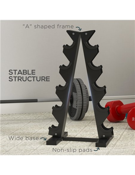 SPORTNOW 5-Tier Dumbbell Rack with 6 Hexagonal Rubber Dumbbells (2x4kg, 2x5kg, 2x6kg), Dumbbell Storage Stand Holder with Weight - pic 173918 | FastDaddyshop