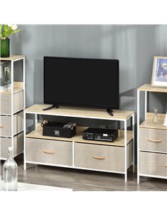 Homcom 980mm Minimalistic Wood-Effect TV Stand with Drawers, Maple - Light Grey 2