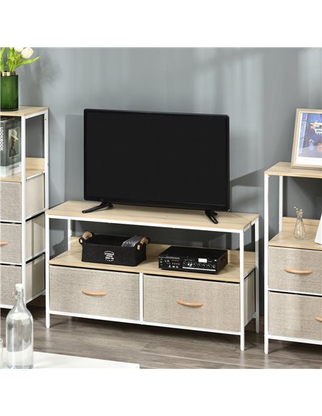 Homcom 980mm Minimalistic Wood-Effect TV Stand with Drawers, Maple - Light Grey - pic 17392 | FastDaddyshop