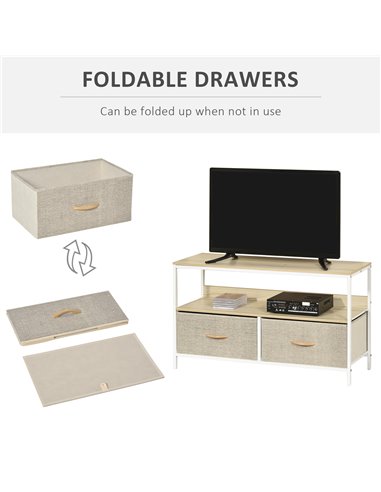 Homcom 980mm Minimalistic Wood-Effect TV Stand with Drawers, Maple - Light Grey