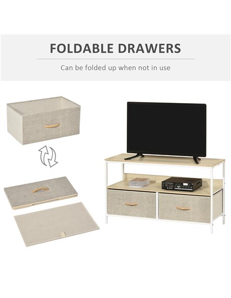 Homcom 980mm Minimalistic Wood-Effect TV Stand with Drawers, Maple - Light Grey - pic 17394 | FastDaddyshop