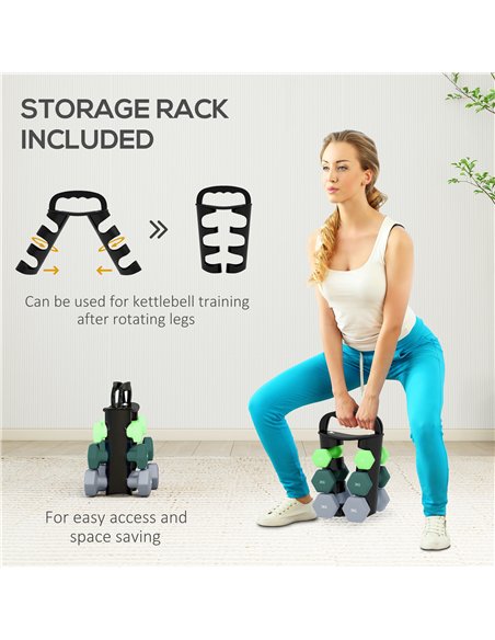 SPORTNOW Dumbbells Set with Storage Rack, 2 x 1kg, 2 x 2kg, 2 x 3kg, Green - pic 173944 | FastDaddyshop